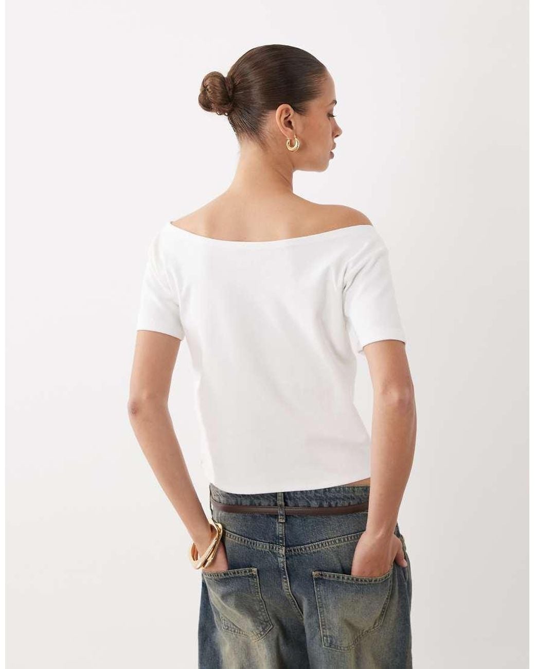 Cotton On White Sporty Off Shoulder Graphic Tee