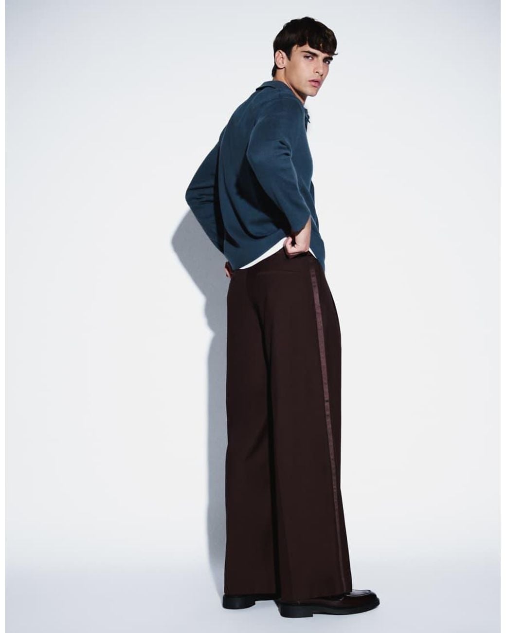 ASOS Blue Tailored Pleated Loose Leg Tuxedo Trousers for men