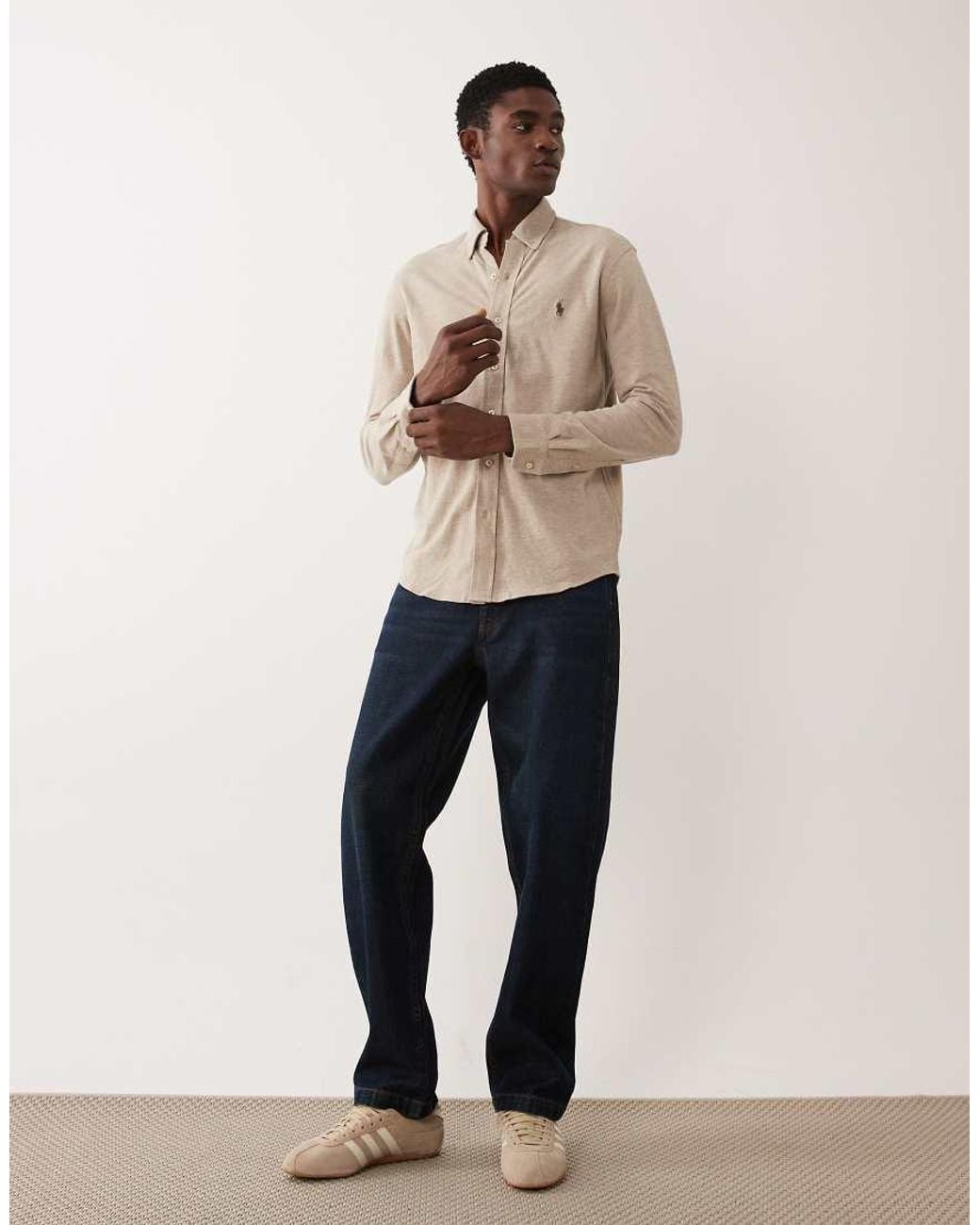 Polo Ralph Lauren Natural Icon Logo Long Sleeve Cotton Shirt for men