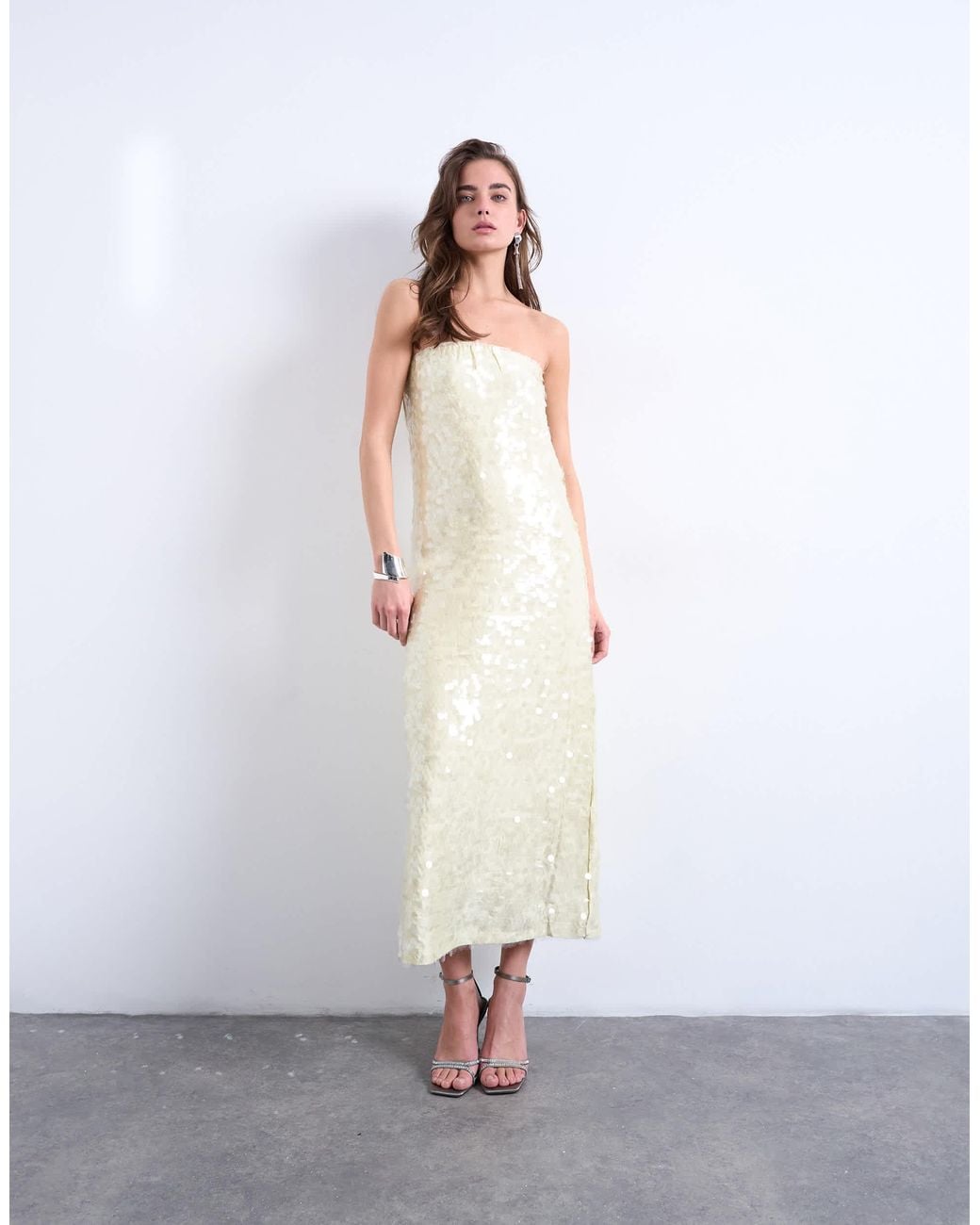 TOPSHOP Sequin Bandeau Midi in White | Lyst