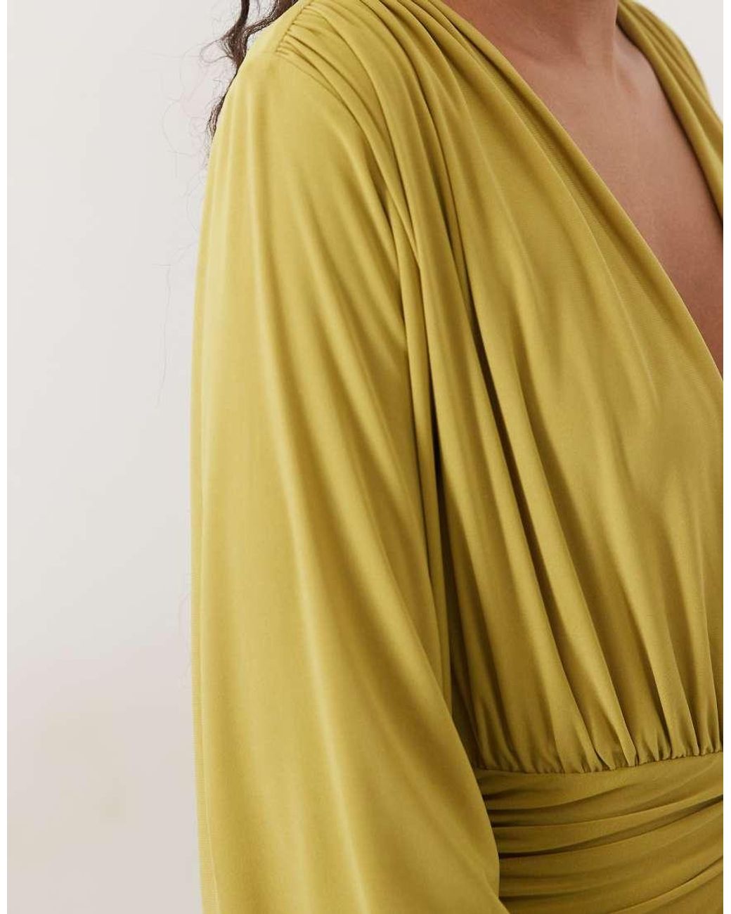 ASOS Yellow Batwing Slinky Maxi Dress With Plunge Neckline