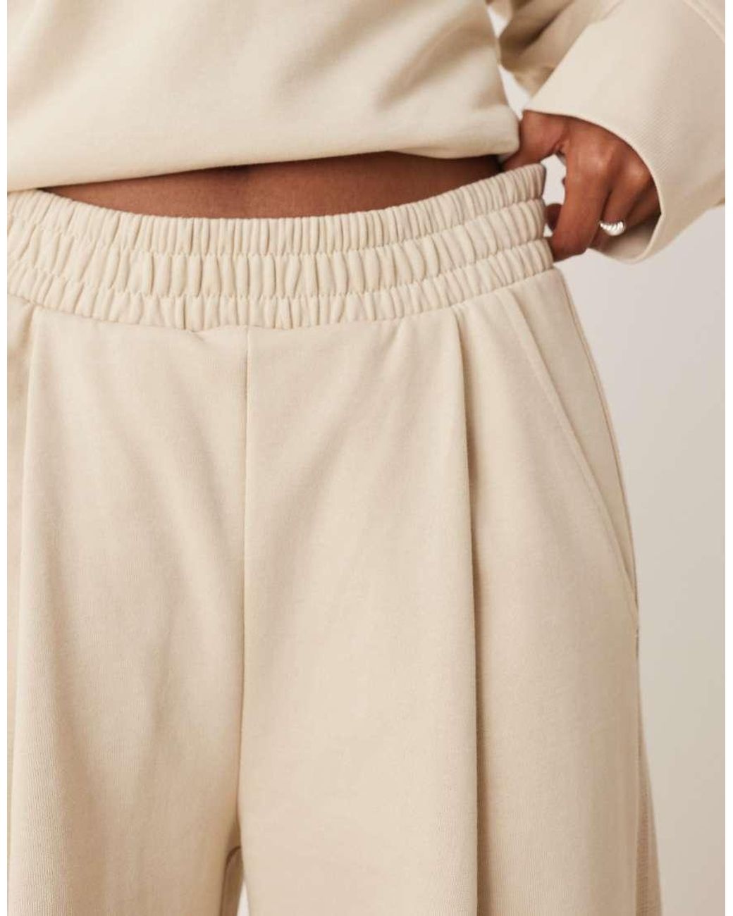 ASOS Natural Barrel Leg Trackies With Waffle Panel Detail