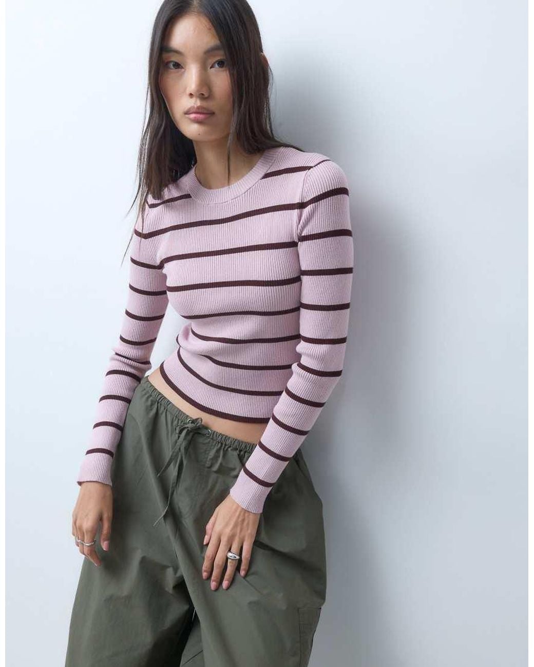 Monki Purple Long Sleeve Rib Knit Top