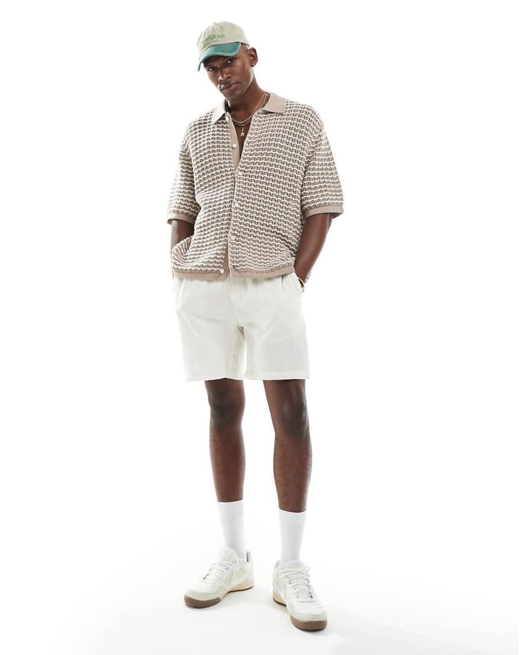 Jack & Jones Natural Crochet Button Through Polo for men