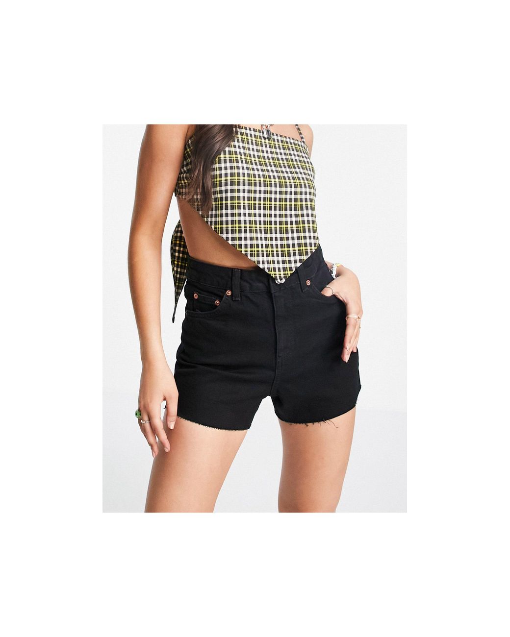 TOPSHOP Denim Premium Mom Shorts in 