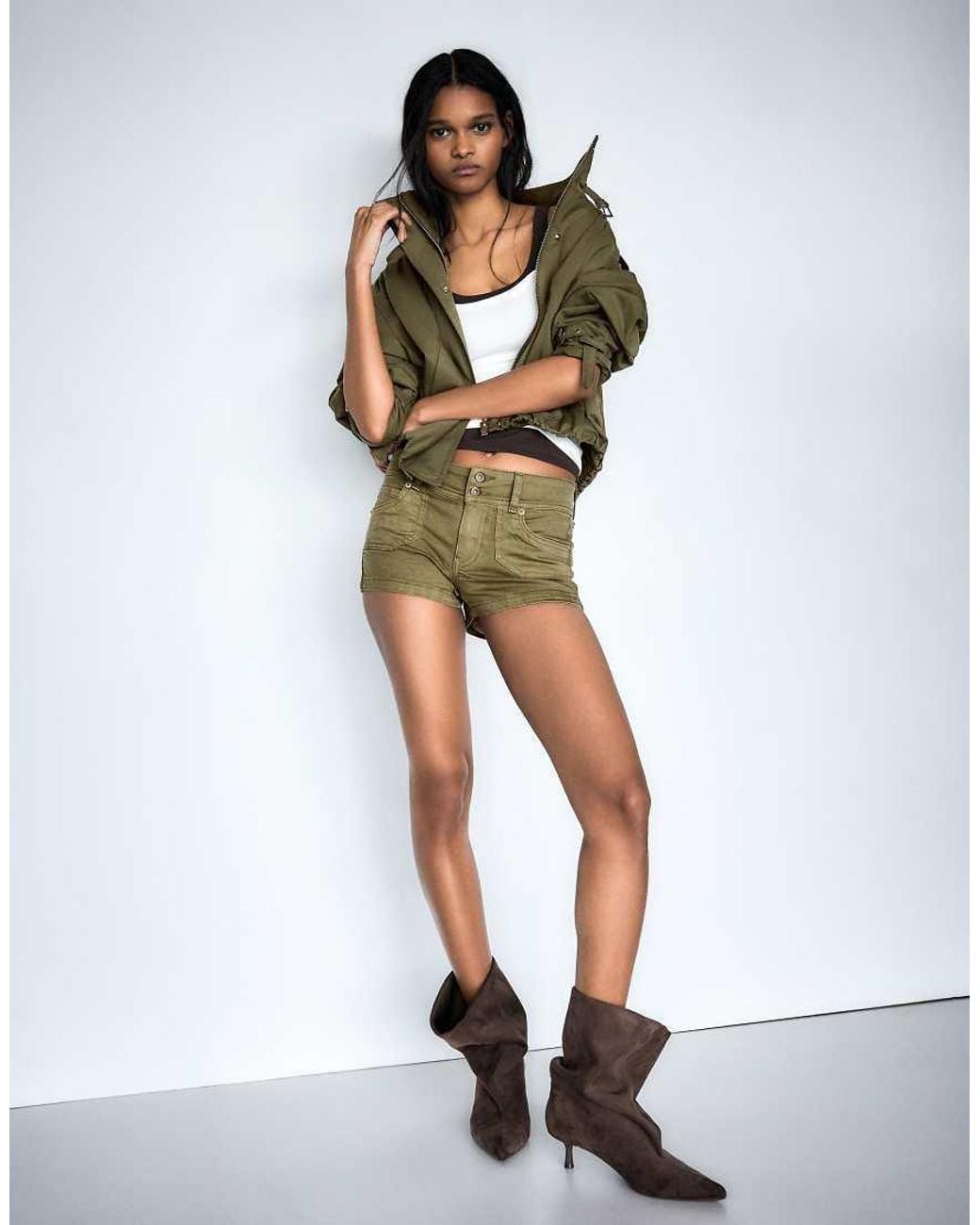 Bershka Green Denim Mini Shorts