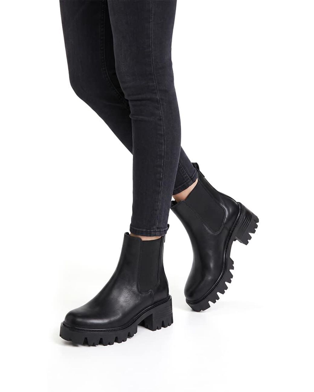 SEQWL Black Chelsea Ankle Boots With Chunky Block Heel Cleated Sole