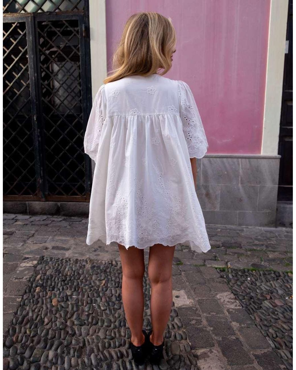 Daisy Street Gray X Emma Jean Boho Fluted Sleeve Floaty Mini Dress With Broderie Detailing