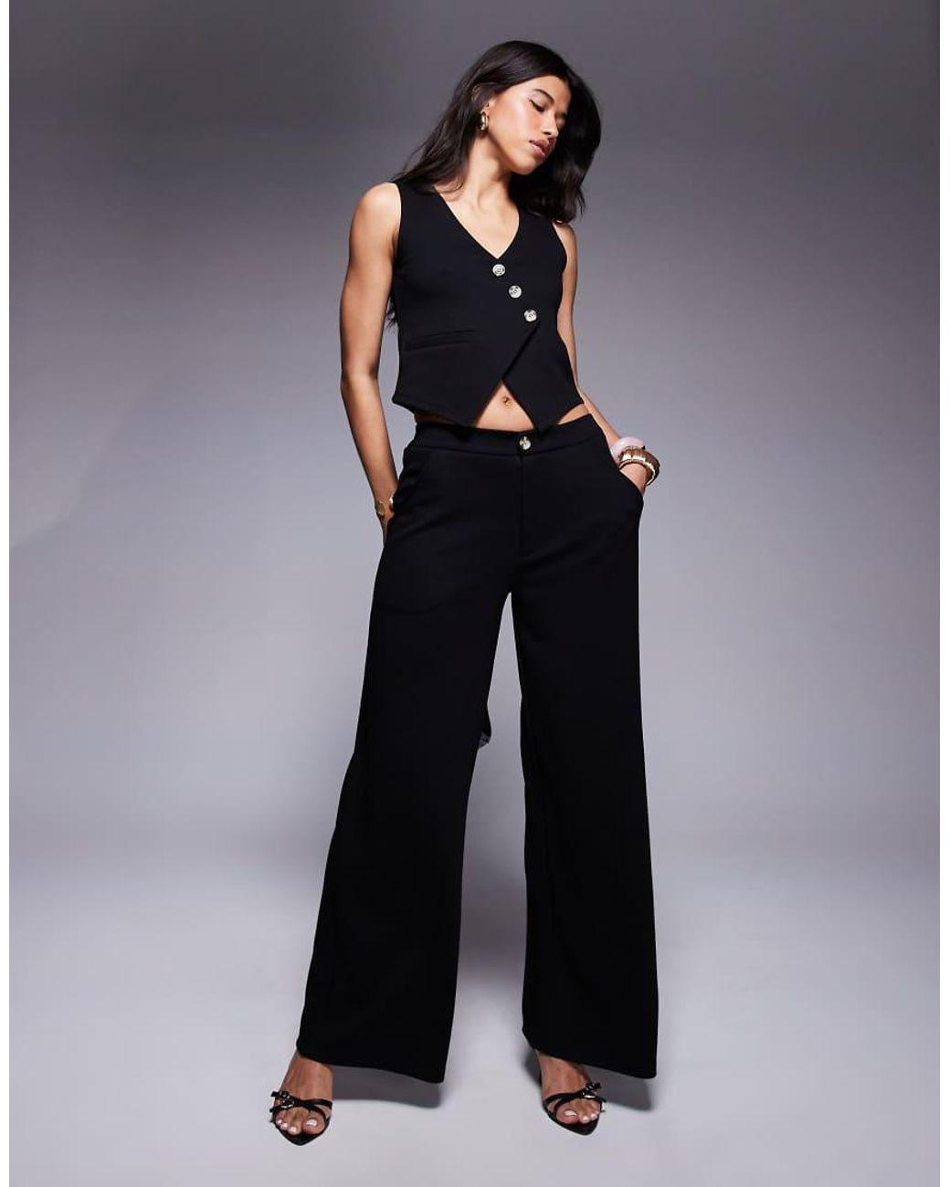 ASOS Black Co-ord Jersey Twill Asymmetric Waistcoat Top