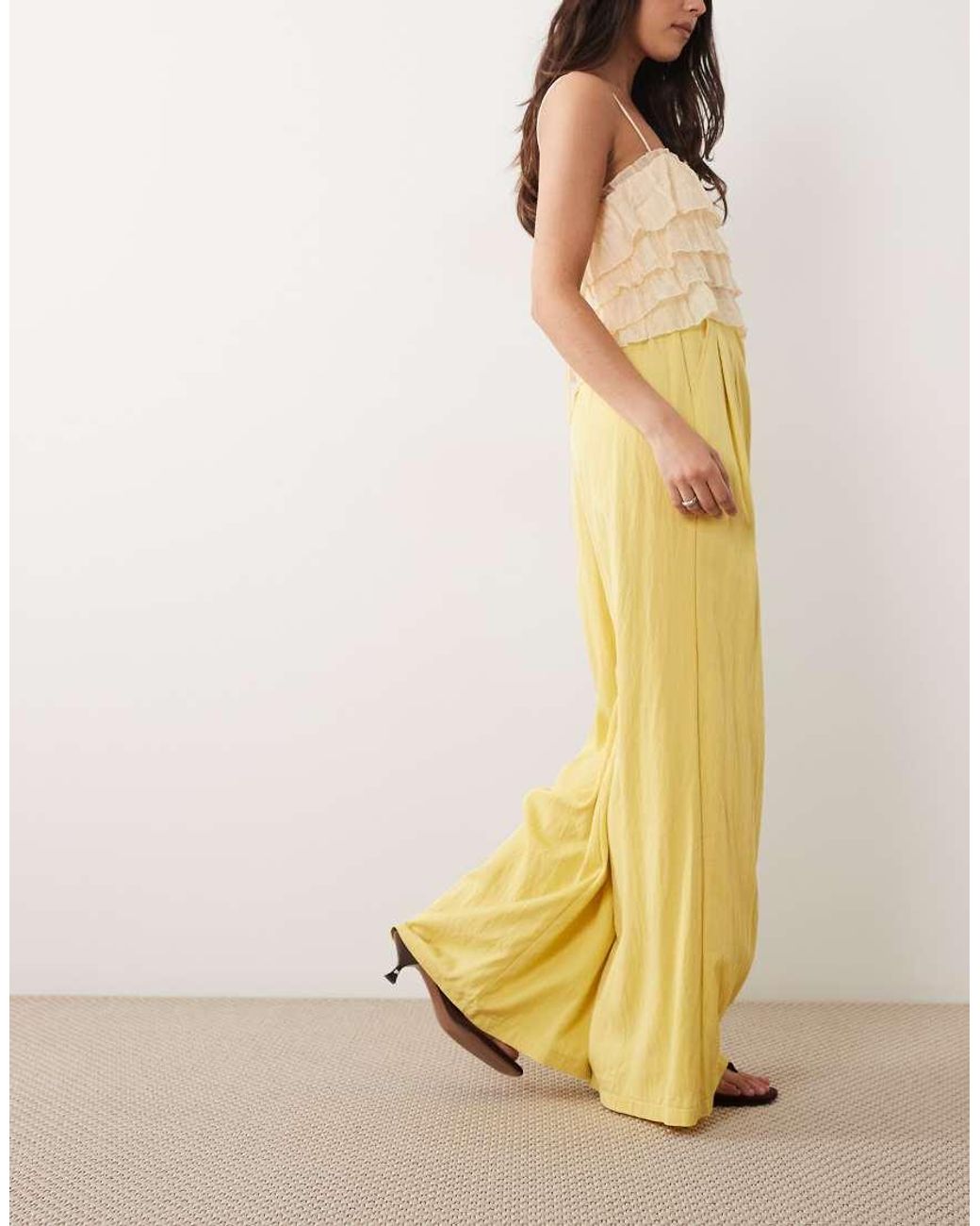 ASOS Yellow Tailored Floaty Skinny Waistband Triple Pleat Pants
