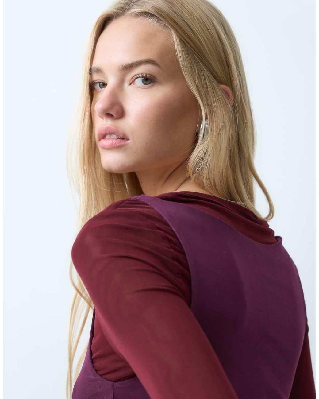 House Of Sunny Purple Double Layer Long Sleeve Mesh Top