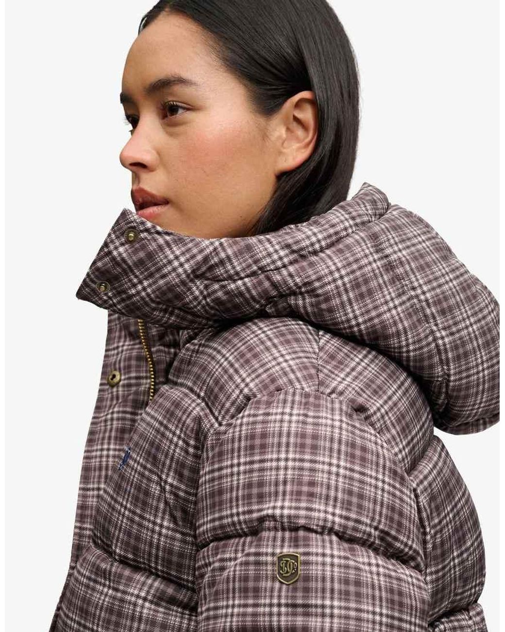 Superdry Gray Premium Printed Check Puffer Jacket