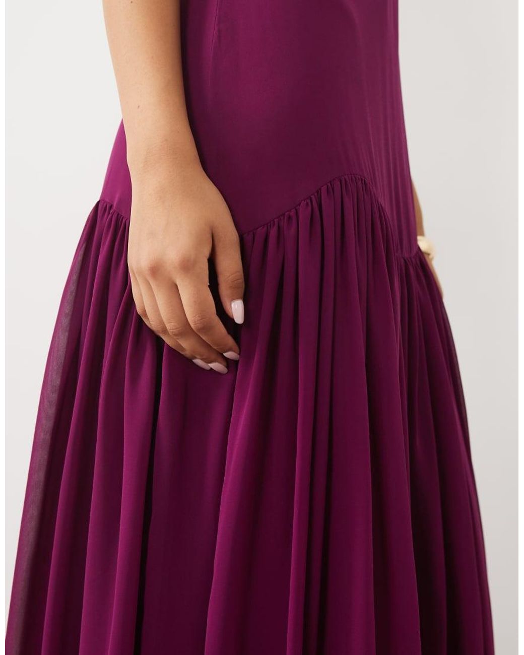 LACE & BEADS Purple Chiffon High Neck Sleeveless Drop Pleat Waist Maxi Dress