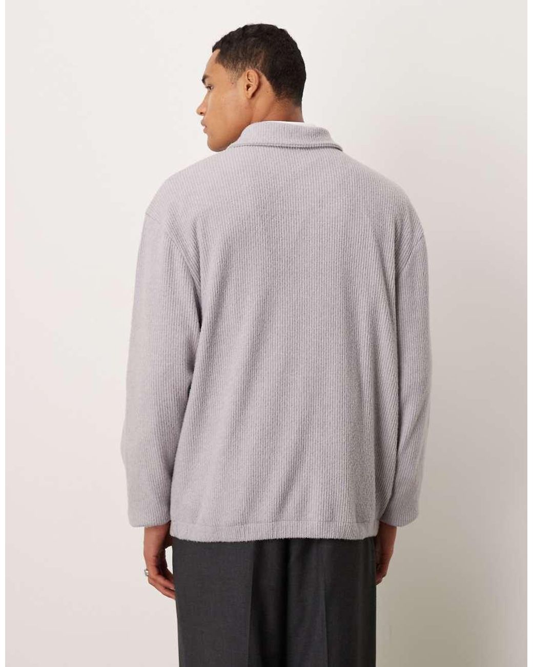 ASOS Gray Relaxed Brushed Rib Collared Sweatshirt for men