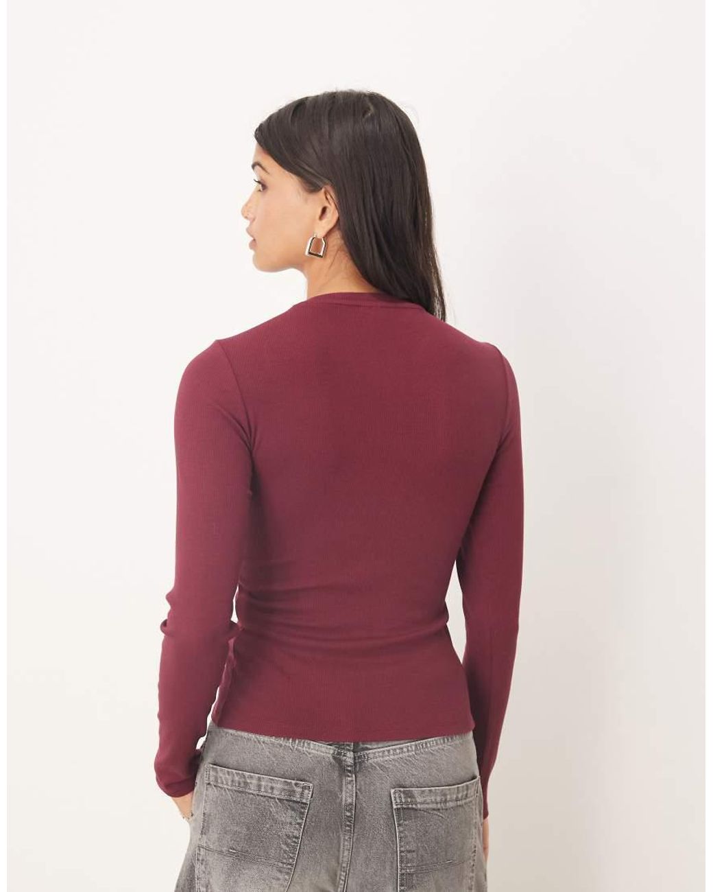 Gina Tricot Purple Long Sleeve Rib Buckle Top