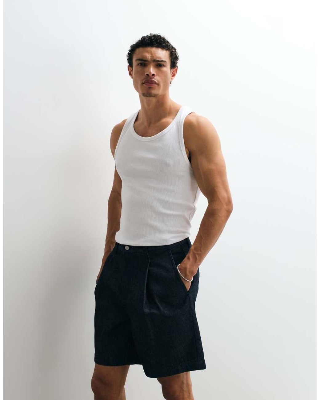 Only & Sons White Ribbed Tank Top for men