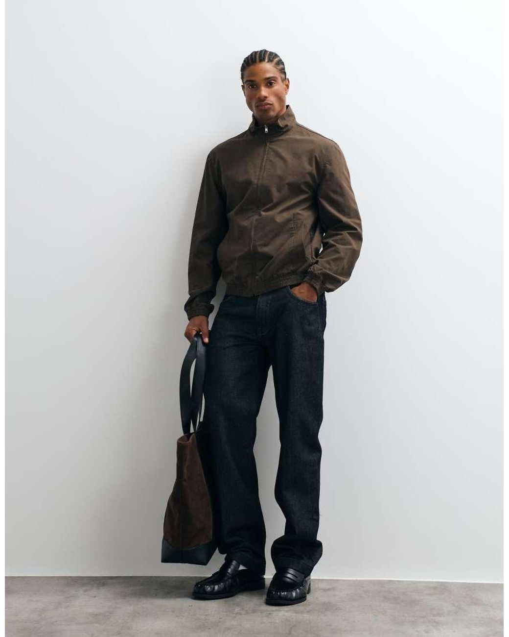 Mango Brown Funnel Neck Jacket for men