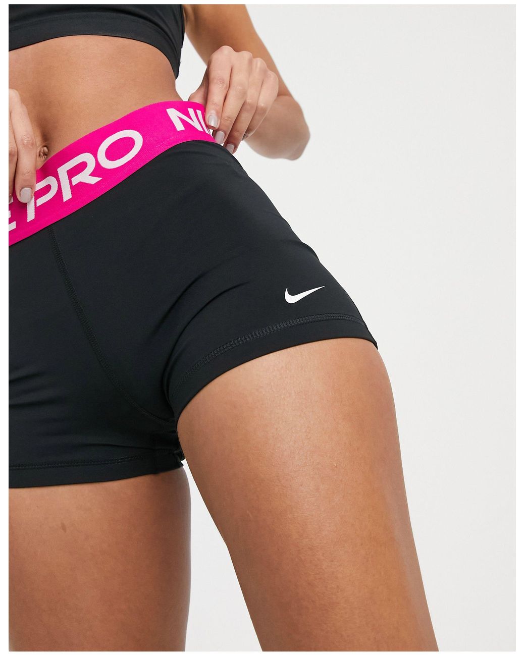 Nike Pro 365 3inch Shorts With Pink Waistband in Black
