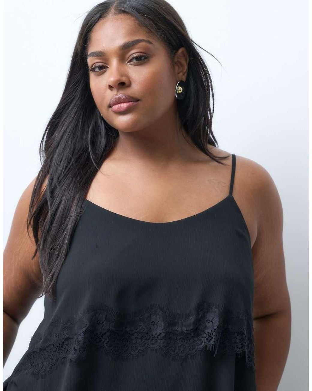 ONLY Blue Mesh Overlay Cami Top With Lace Detail