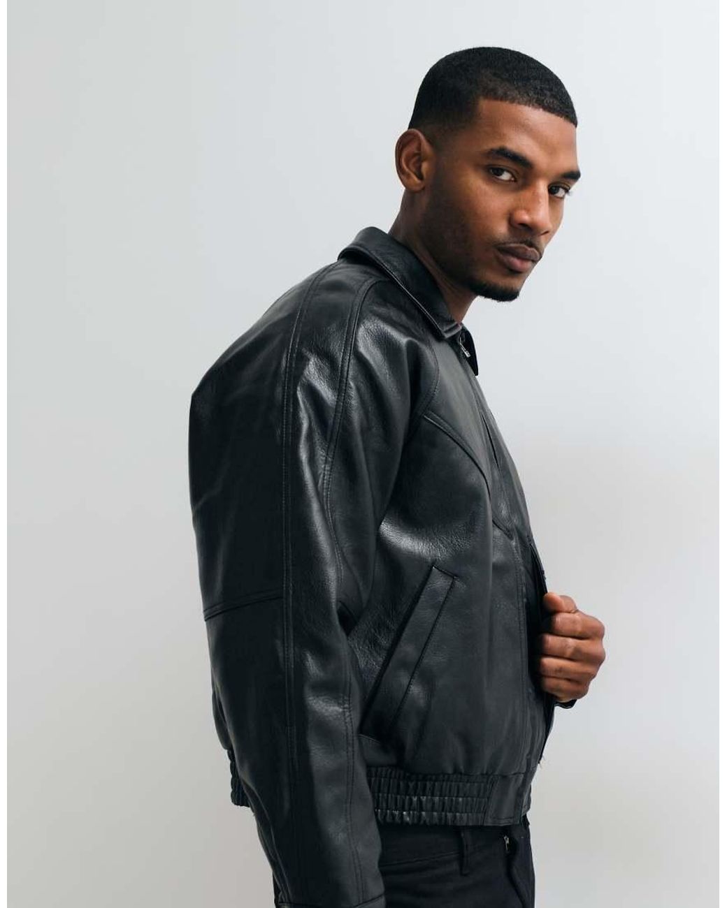 Cotton On Black Faux Leather Harrington Jacket for men