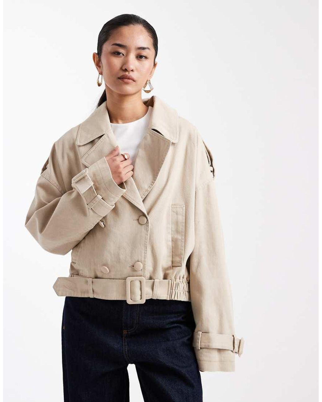 Miss Selfridge Natural Belted Cropped Trench Jacket