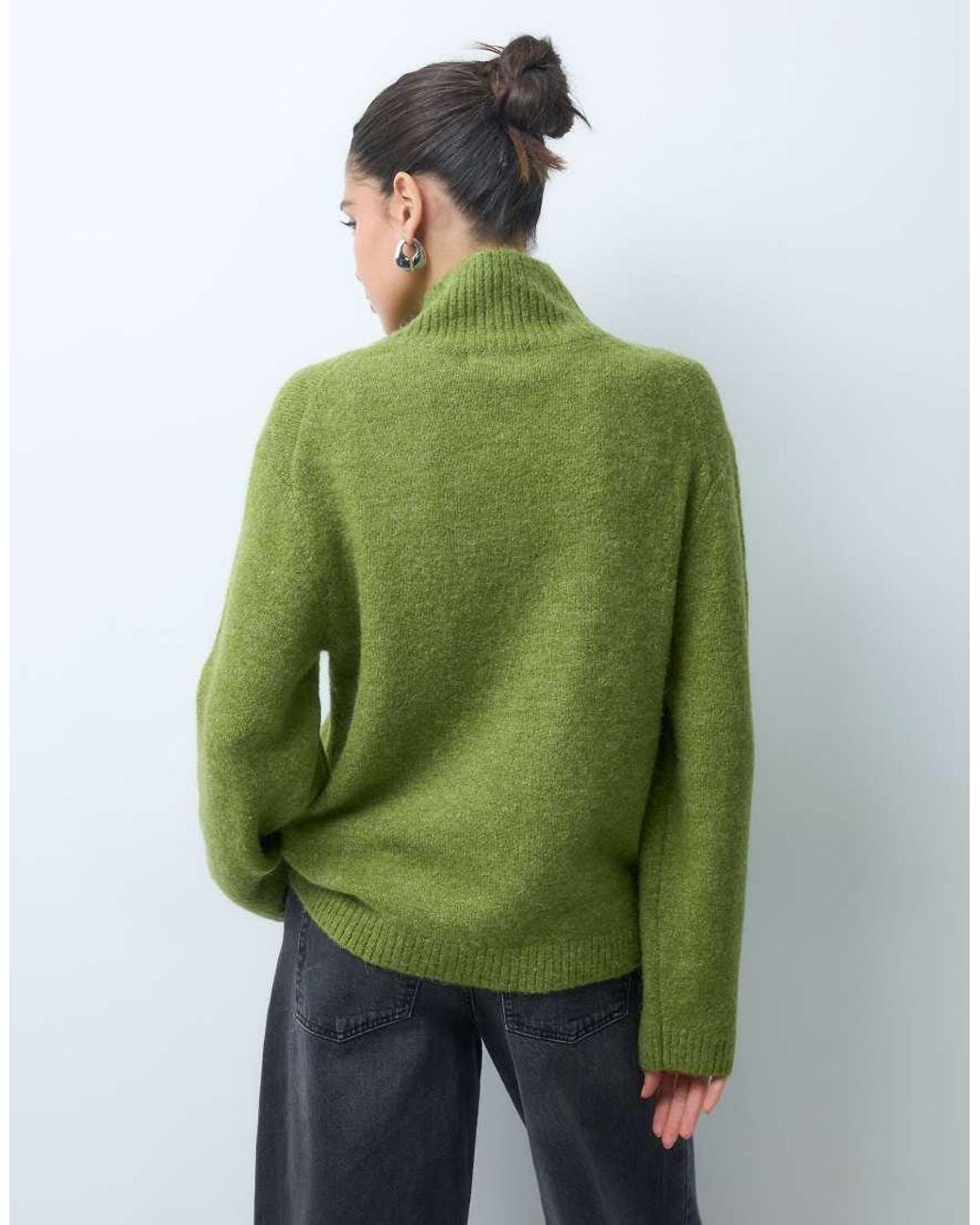 Gina Tricot Green Funnel Neck Knitted Wool Alpaca Mix Jumper