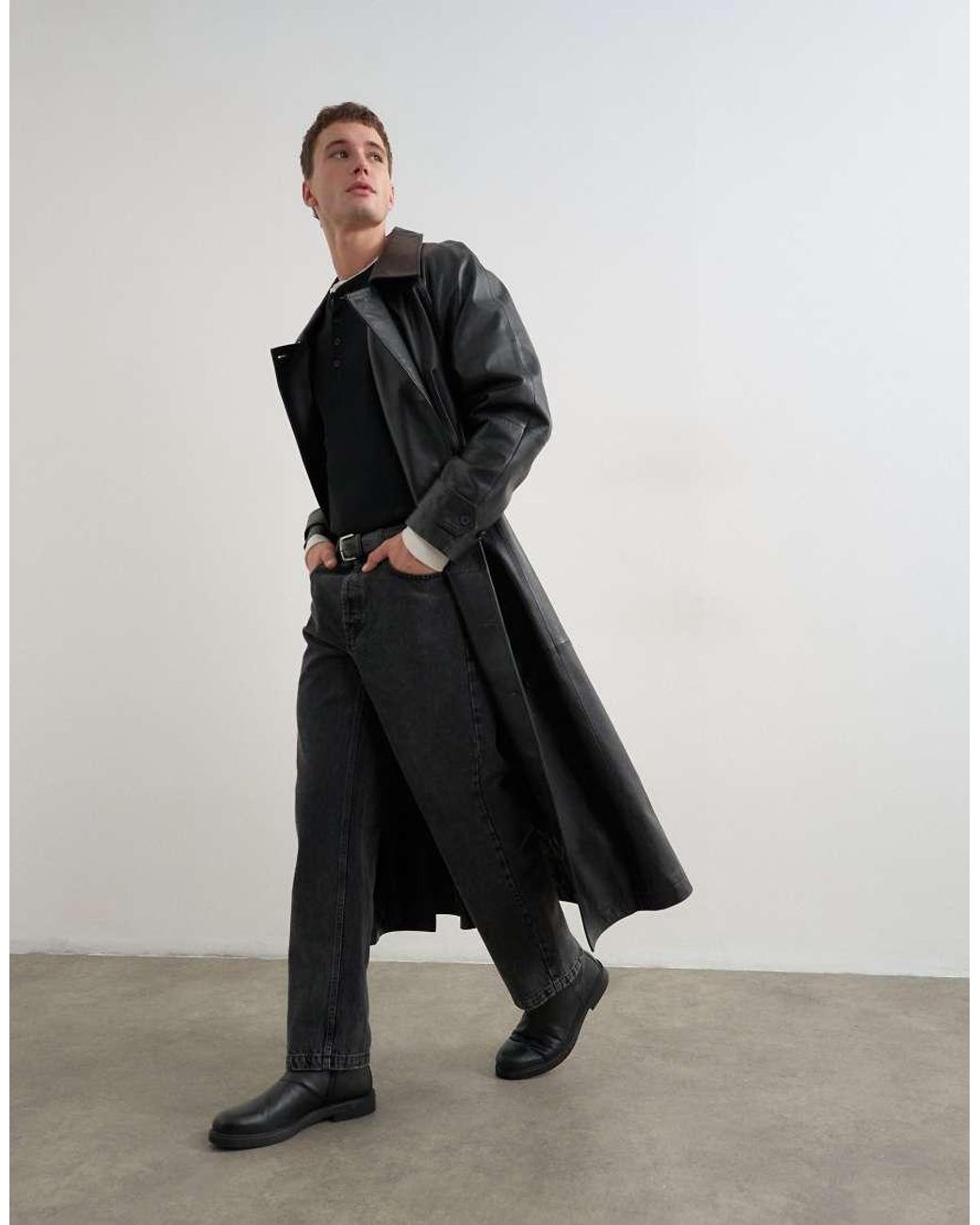 Giacca Trench Lunga di Topman in Black da Uomo