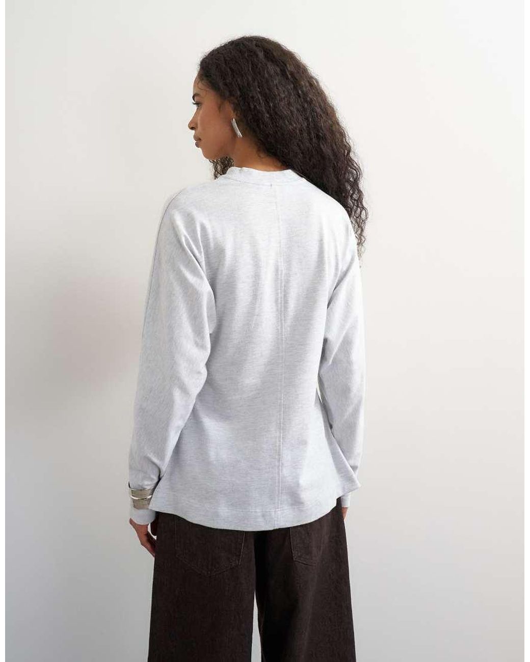 TOPSHOP White Long Sleeve Split Side Cinched Tee