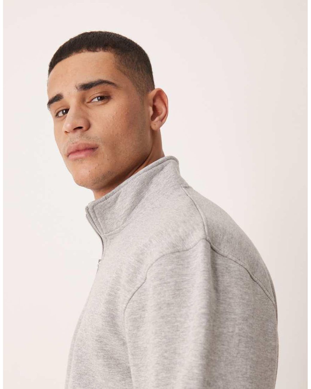 ASOS Gray Essentials Relaxed Fit Quarter Zip Sweatshirt for men