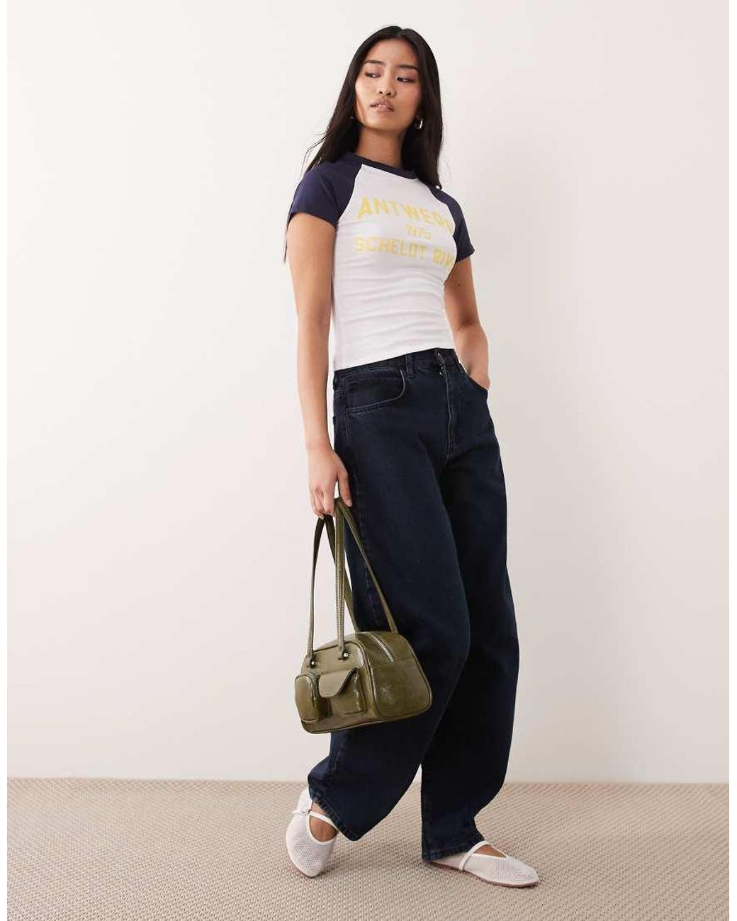 ASOS White Raglan Baby Tee With Antwerp Location Graphic