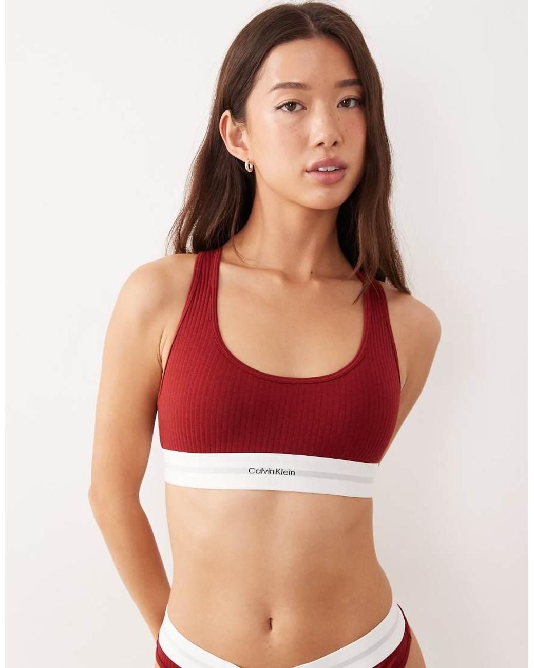Calvin Klein Red Cotton Modal Rib Bralette
