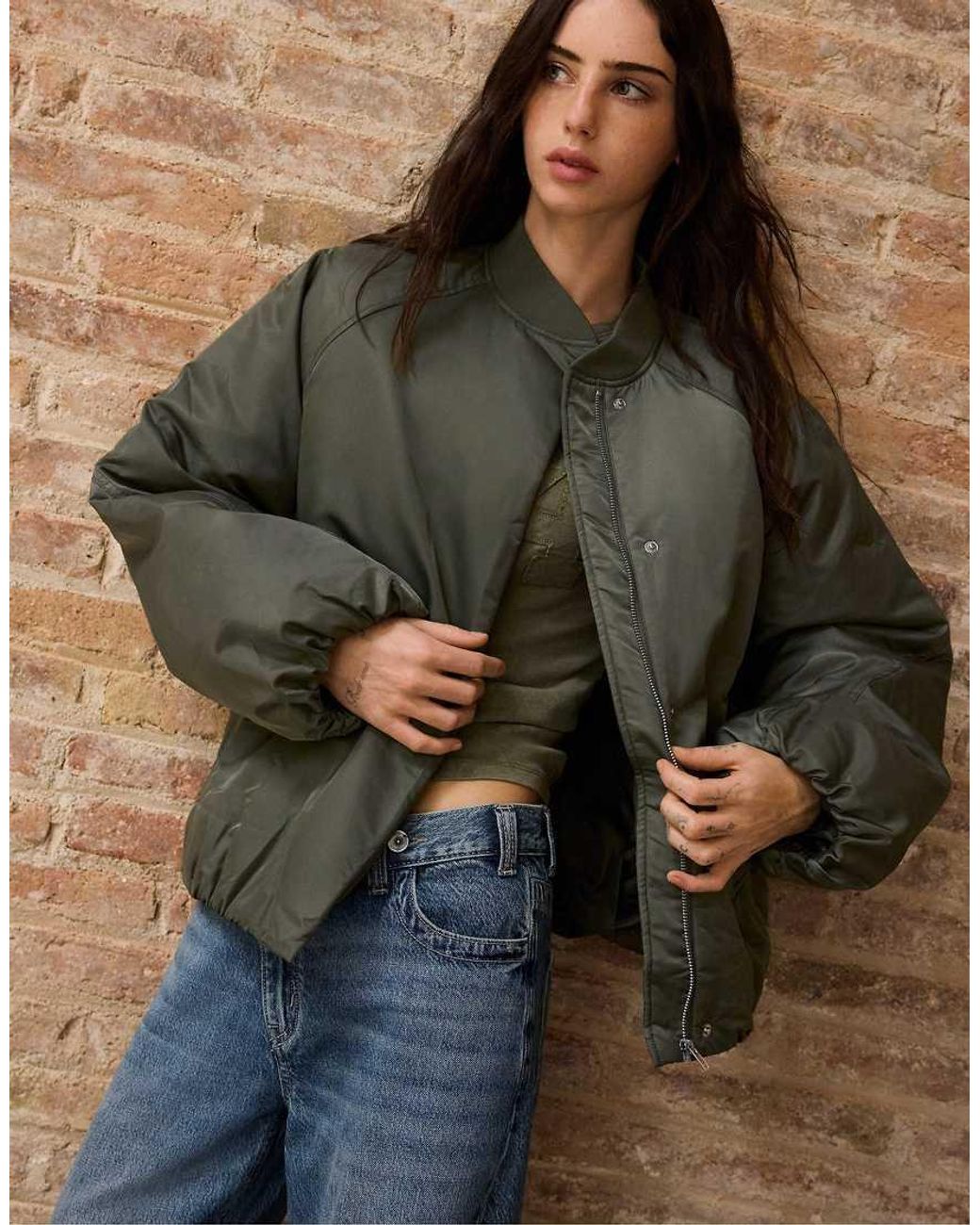 Stradivarius Brown Oversize Bomber Jacket
