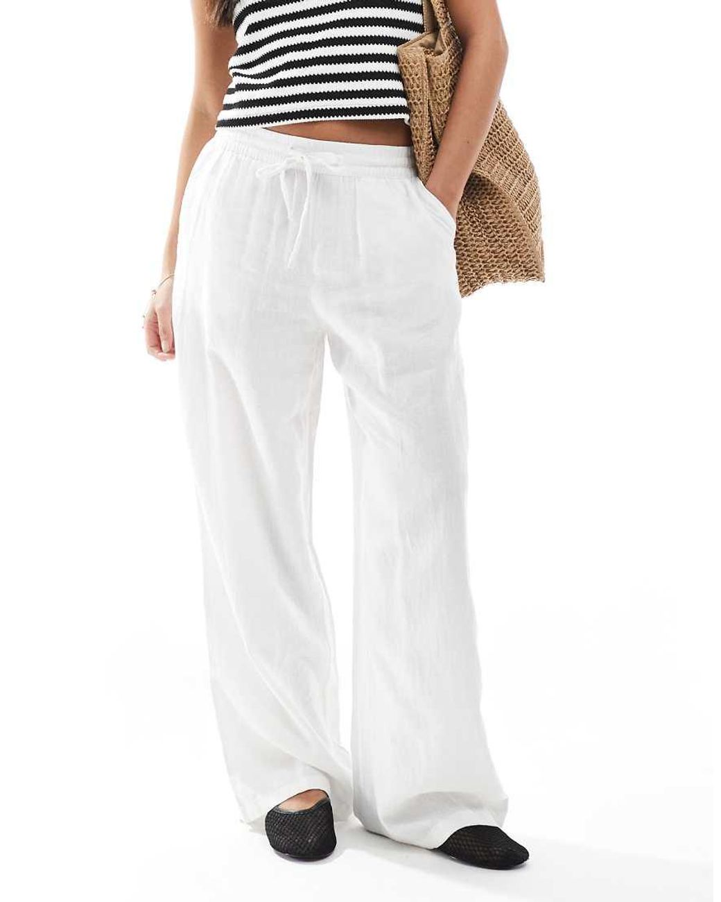 Vero Moda White Linen Touch Wide Leg Trousers
