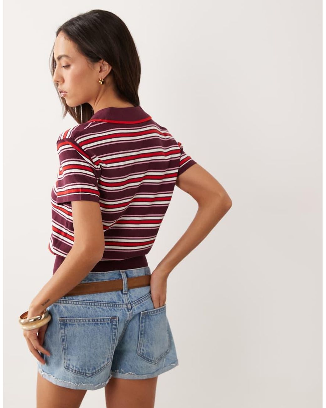 Nobody's Child Red Fine Knit Waisted Polo Top
