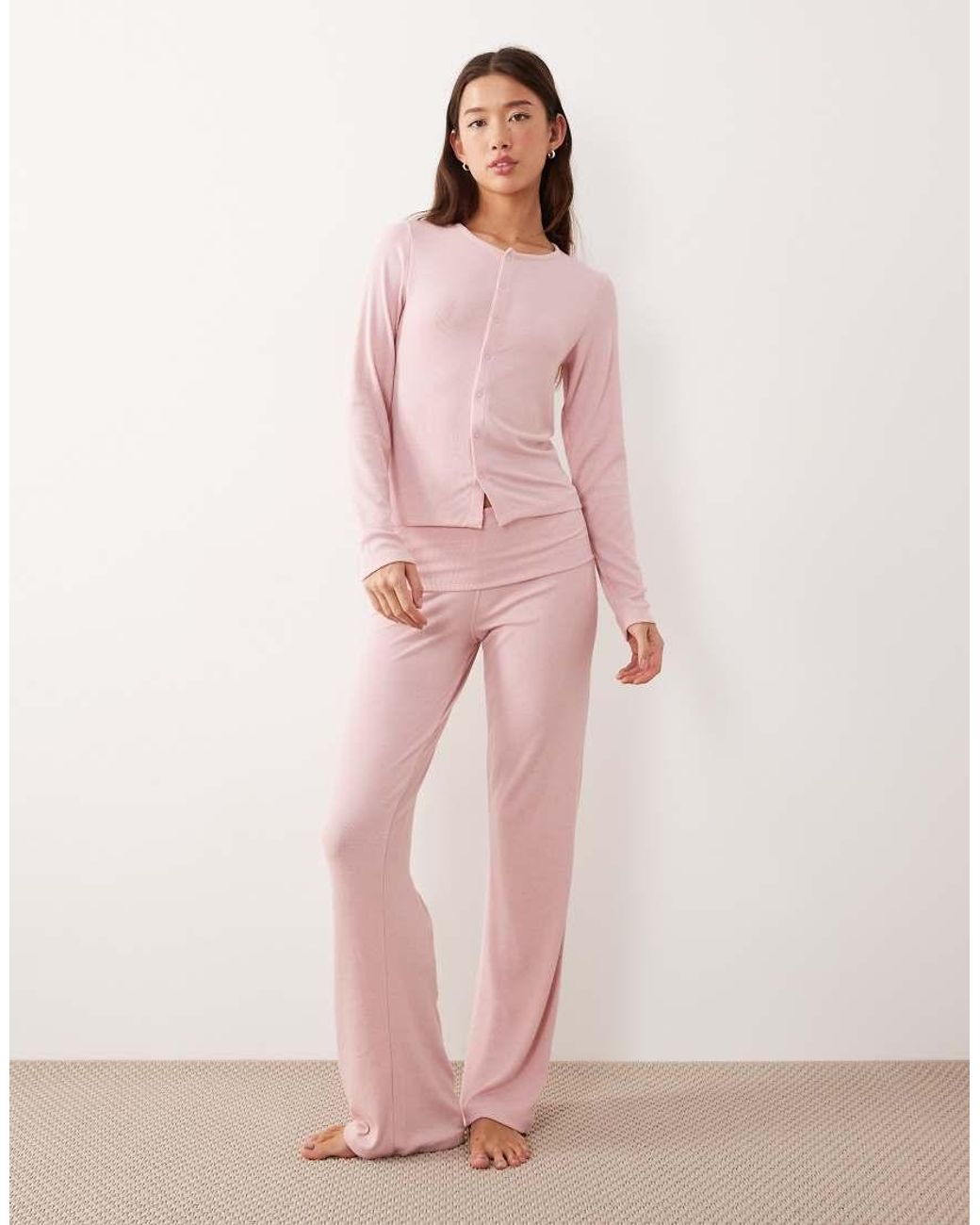 ASOS Pink Mix & Match Soft Rib Button Through Pyjama Cardigan