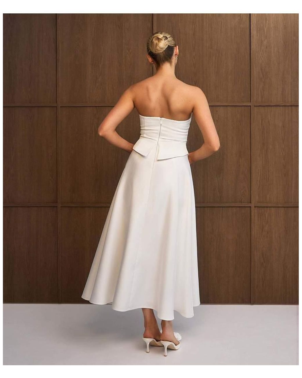 Six Stories Brown Satin Corset Midi Dress