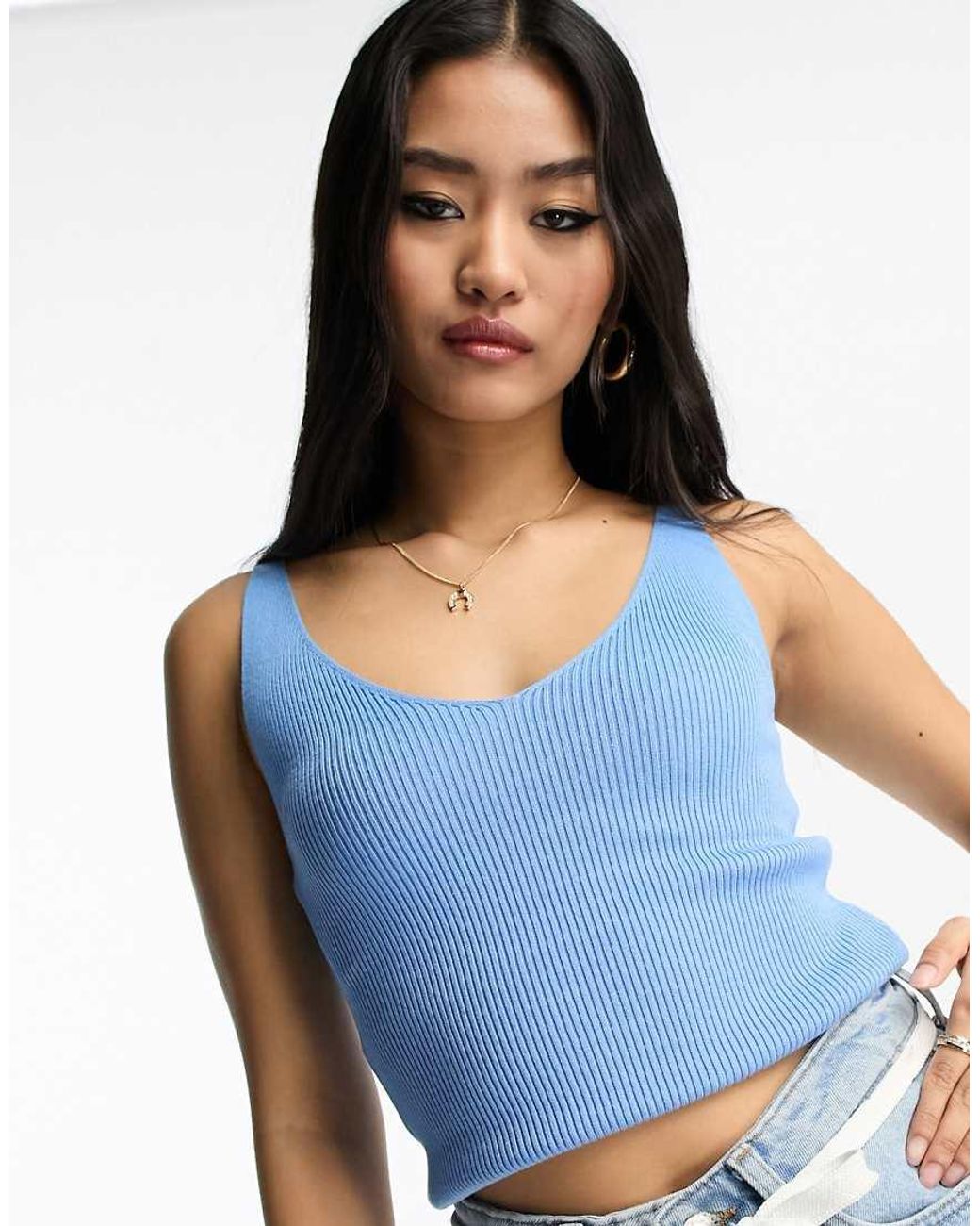 Jdy Blue V Neck Knitted Vest Top