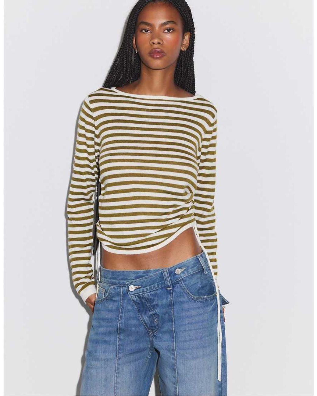 Stradivarius Blue Striped Jumper With Side Ruching