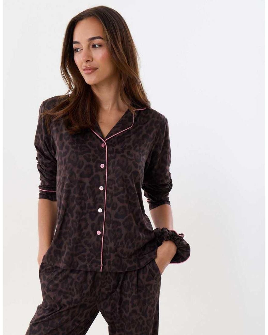 Threadbare Black Petite Contrast Piping Pyjama Set