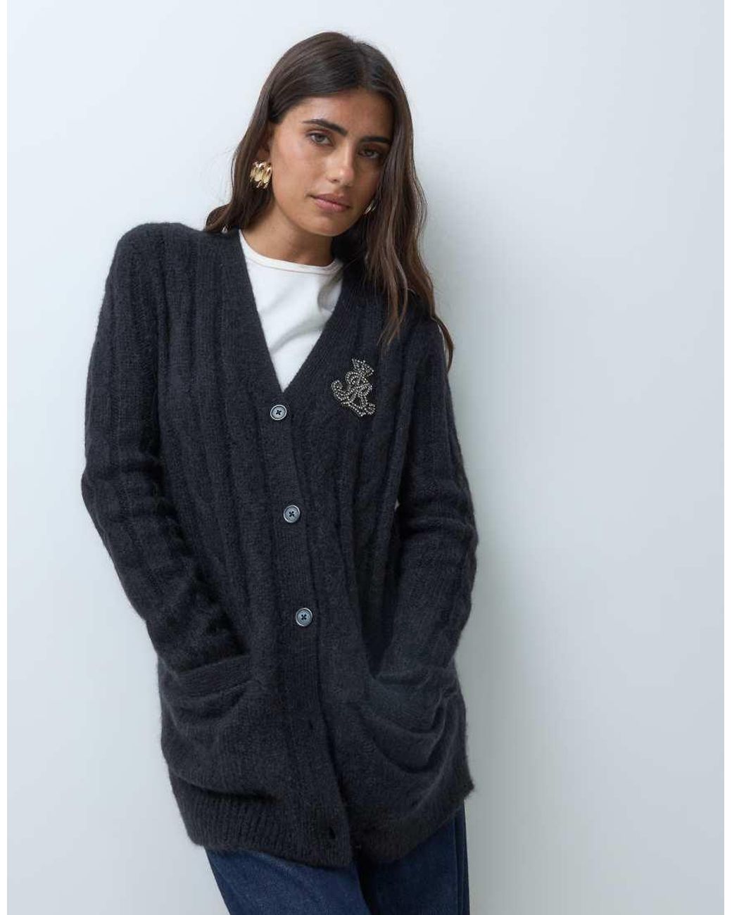 Ralph Lauren Blue Chest Crest Cable Knit Cardigan