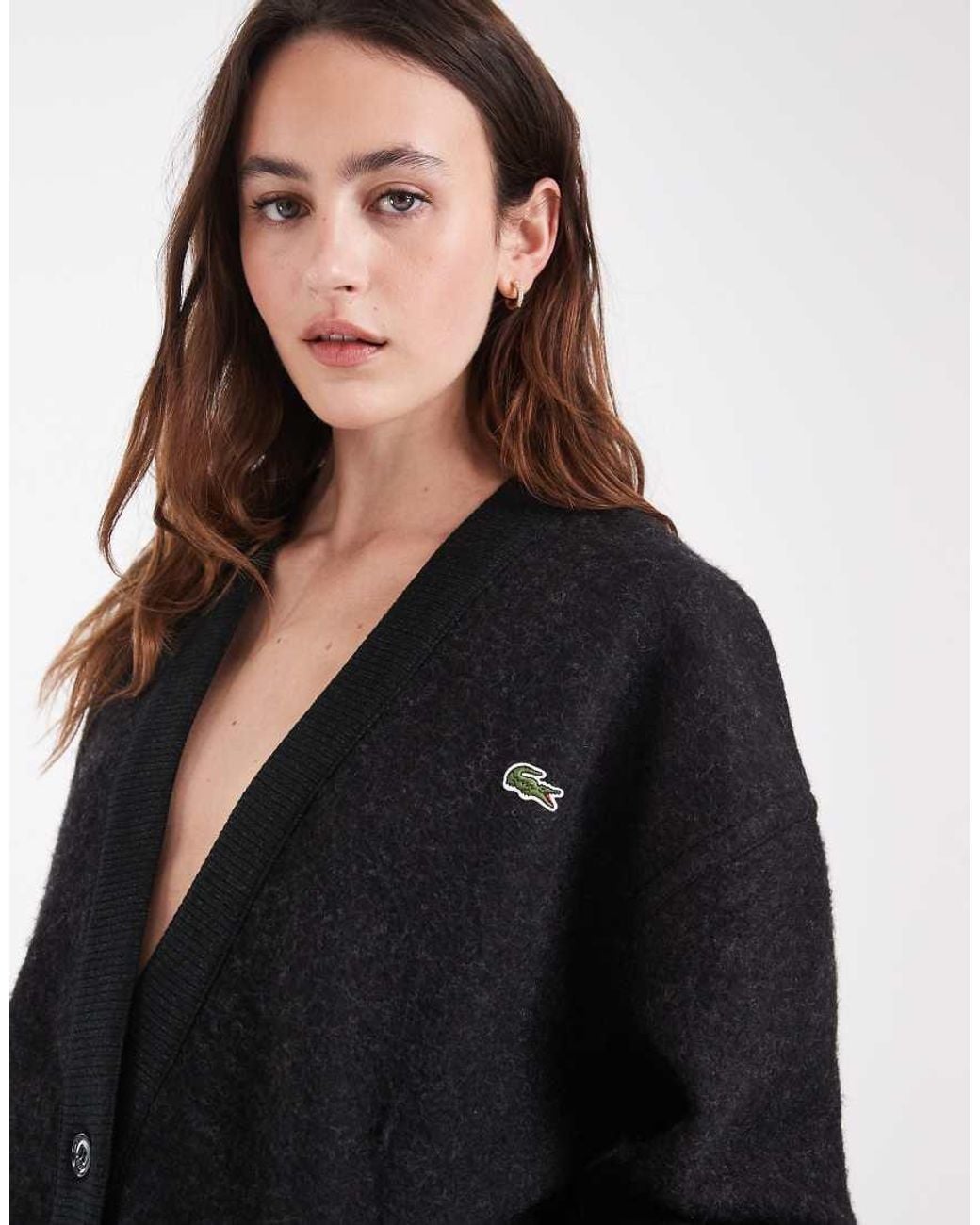 Lacoste Black Oversized Boiled Wool V-Neck Co-Ord Cardigan