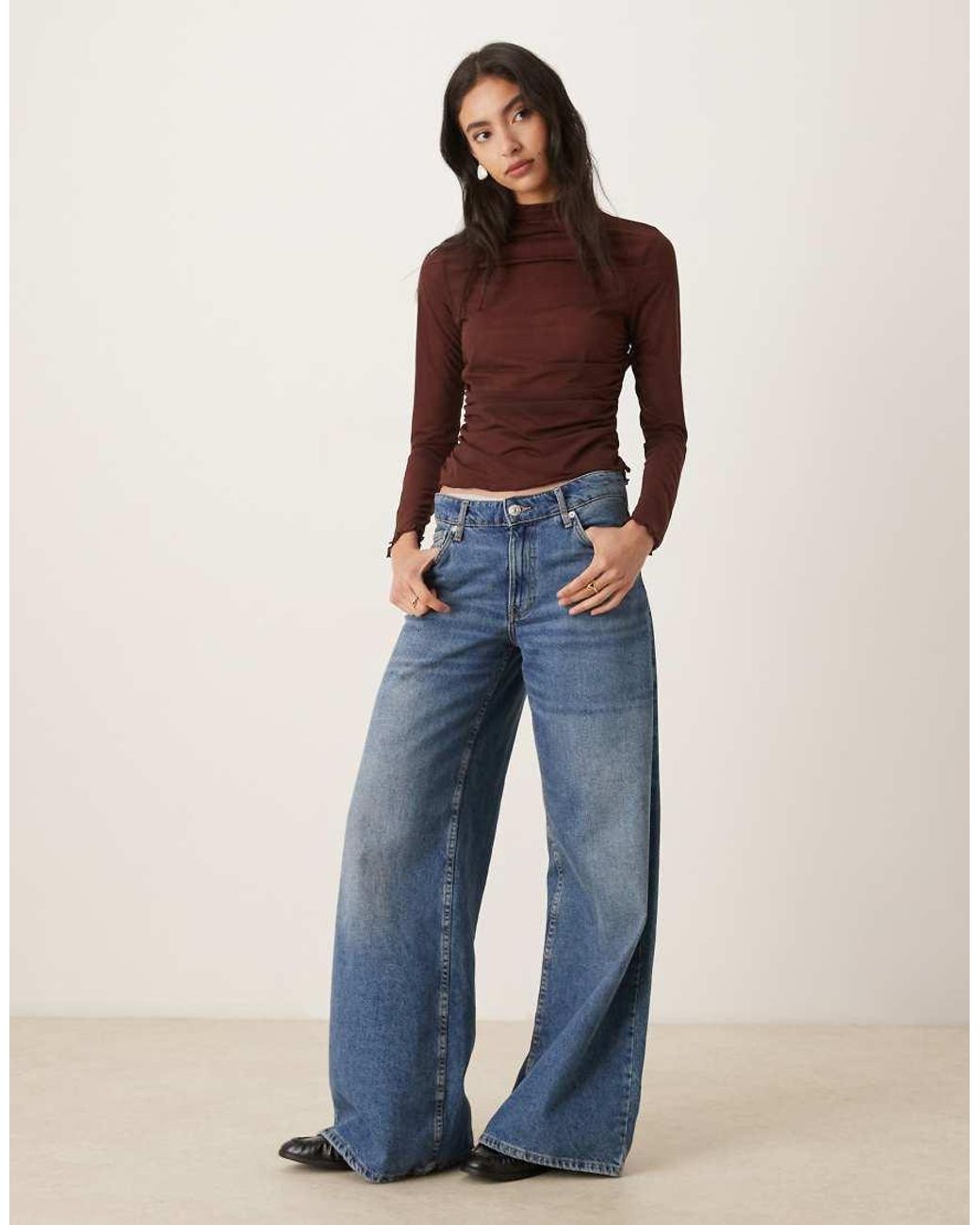 ASOS Purple High Neck Mesh Semi Sheer Long Sleeve Top