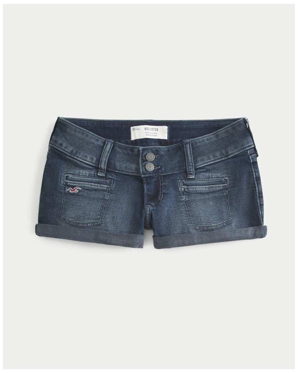 Hollister Blue Ultra Low-Rise Jean Shortie Shorts