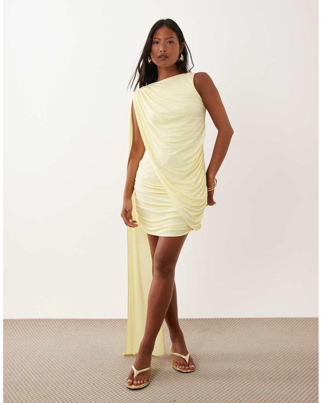 TFNC London Natural Slinky High Neck Draped Detail Mini Dress