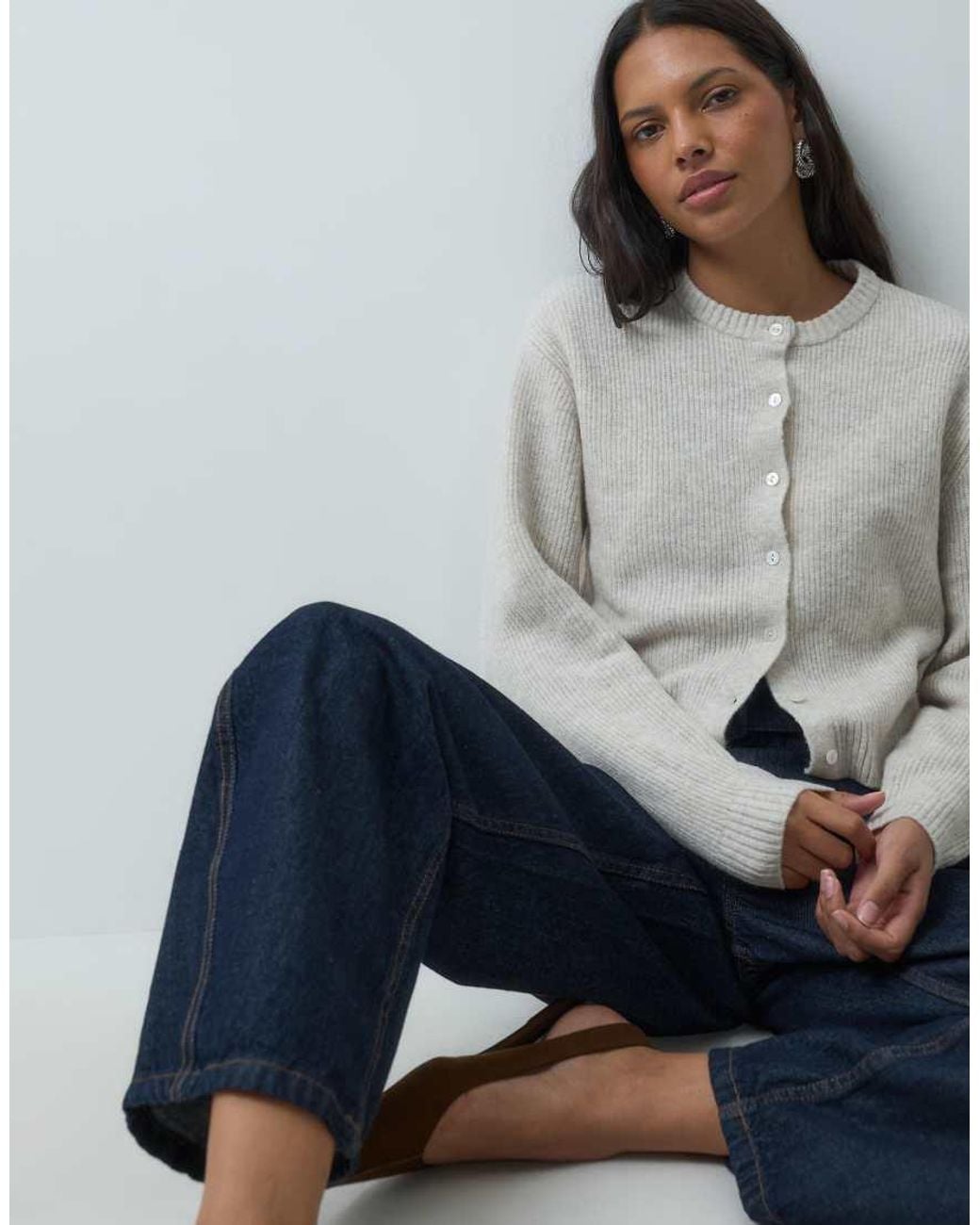 Mango Blue Teen Round Neck Knitted Cardigan