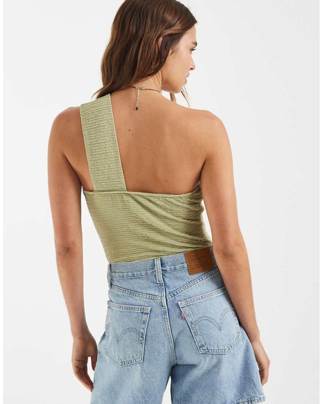 BRONZE SNAKE Green Chantal One Shoulder Bodysuit