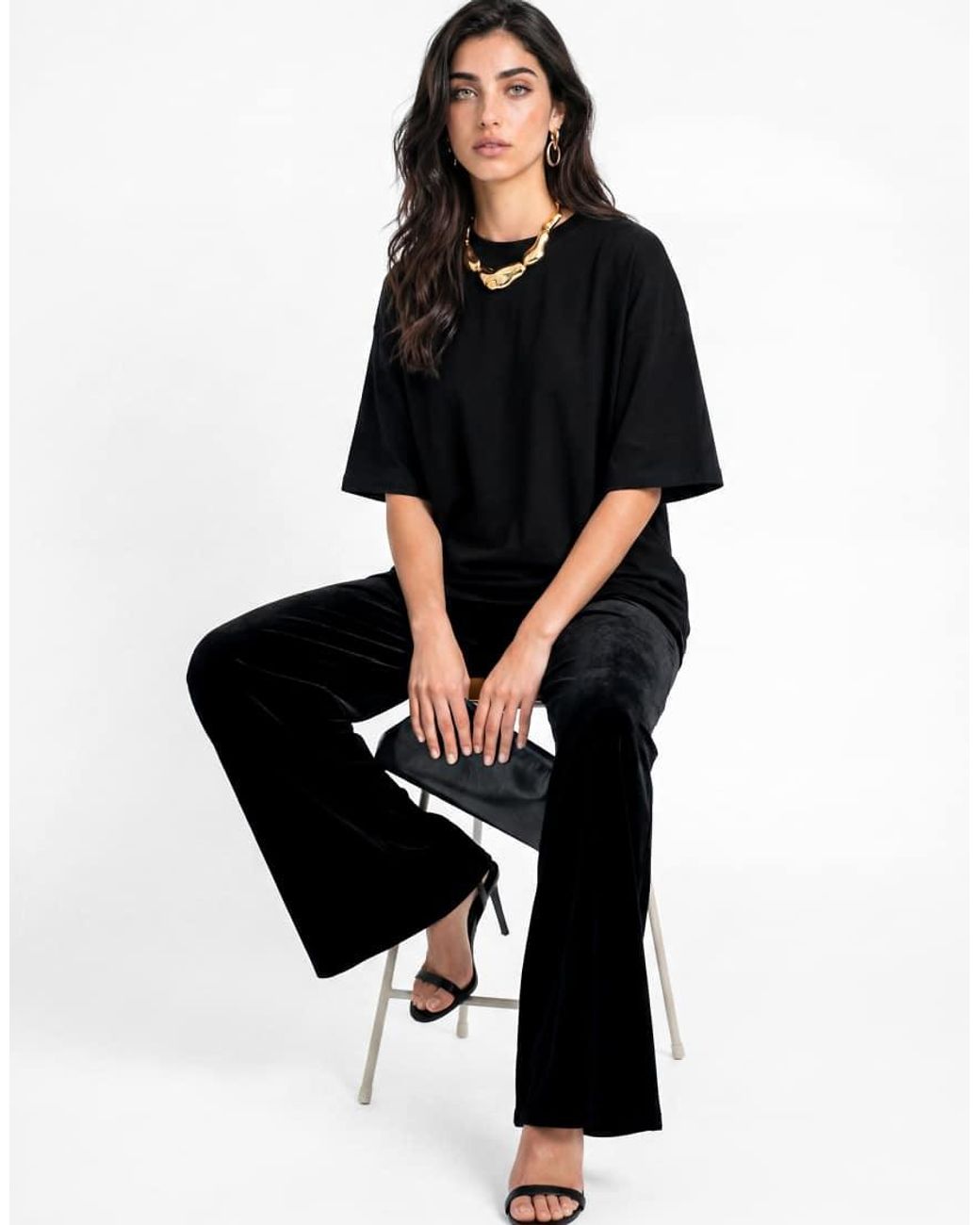 Lovedrobe Black High Waist Wide Leg Velvet Trousers