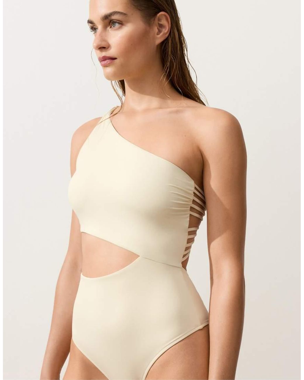 Oysho Natural Asymmetric Strap Trikini