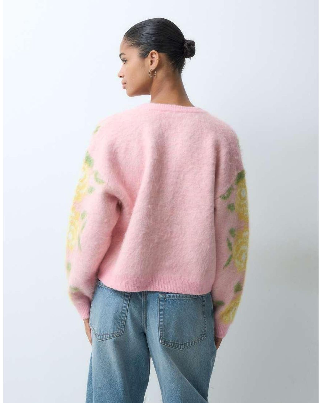 Miss Selfridge White Brushed Floral Crew Neck Cardigan