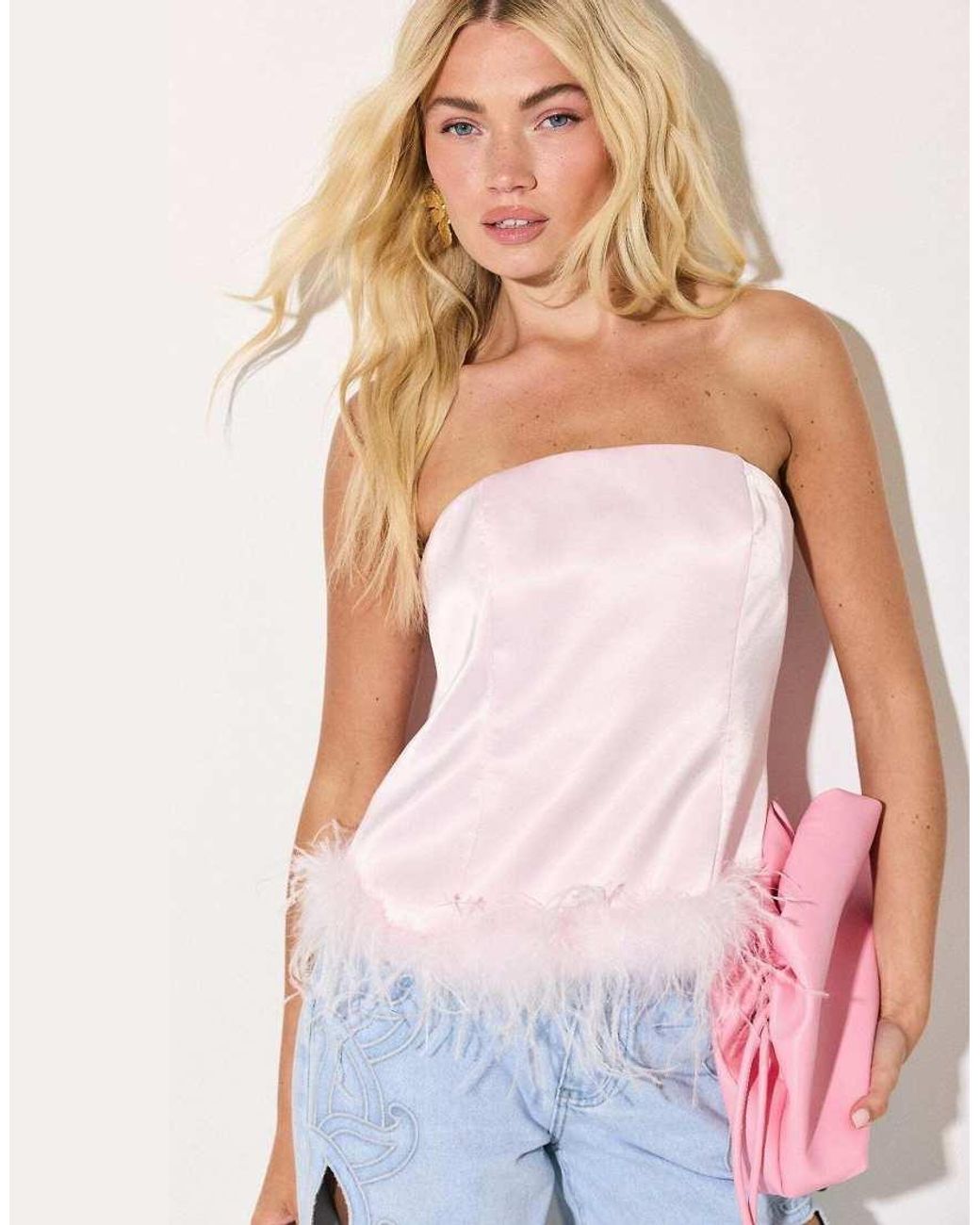 Loavies Pink Falling For You Strapless Top With Feathers